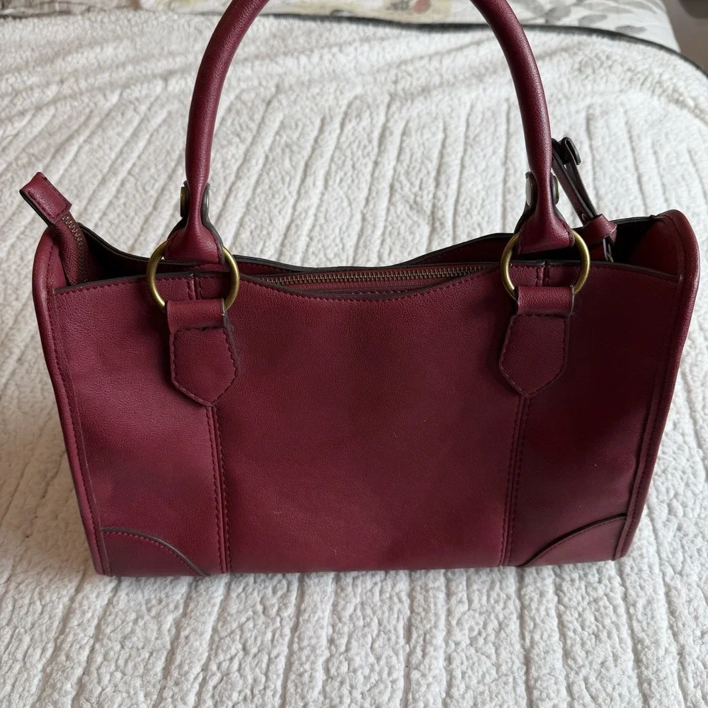 Frye and Co. Core Satchel Women's Shoulder‎ Bag Faux Leather Maroon Medium